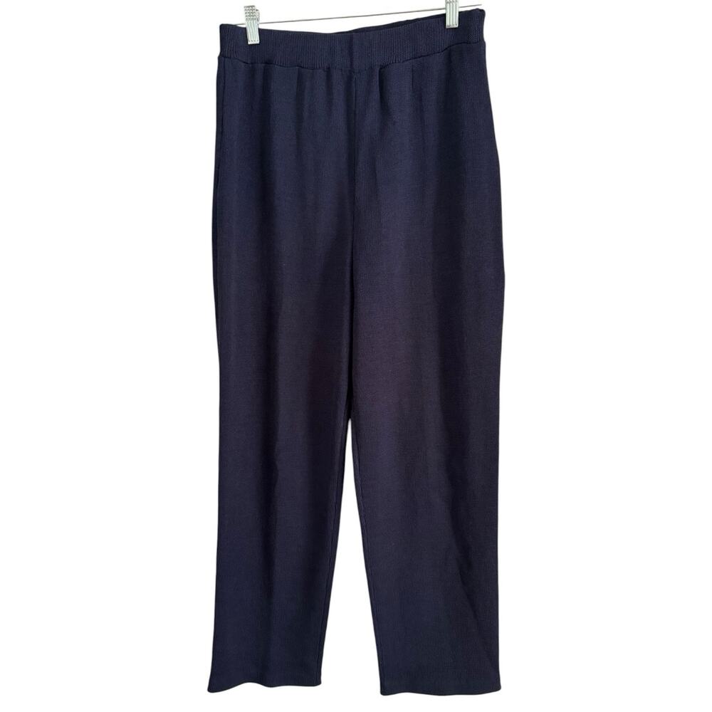 St. John Collection Navy Santana Knit High Rise Pull On Straight Leg Pants Sz 12